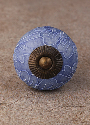 Handmade Purple Ceramic Dresser Knob With Embossed Design