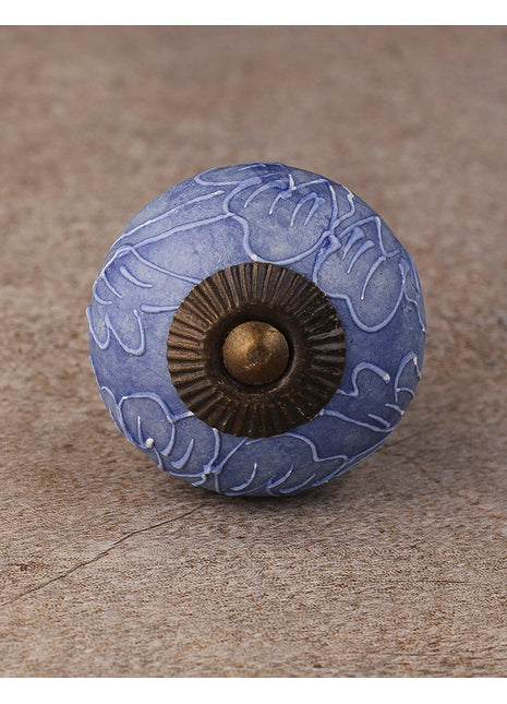 Handmade Purple Ceramic Dresser Knob With Embossed Design