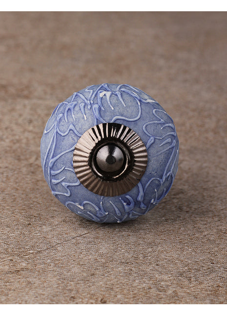 Handmade Purple Ceramic Dresser Knob With Embossed Design