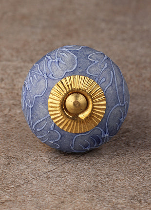 Handmade Purple Ceramic Dresser Knob With Embossed Design
