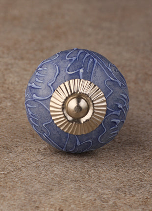 Handmade Purple Ceramic Dresser Knob With Embossed Design