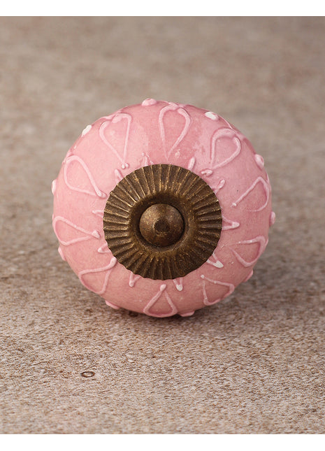 Pink Ceramic Dresser Knob With Embossed Design