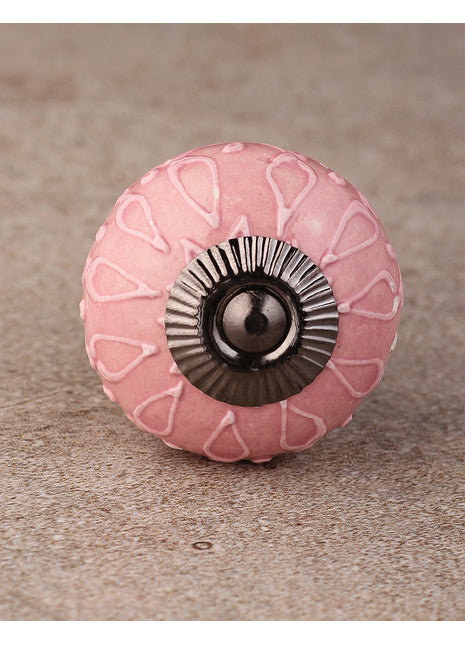 Pink Ceramic Dresser Knob With Embossed Design