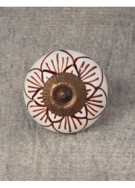 Well Designed White Ceramic Drawer Knob With Brown Print