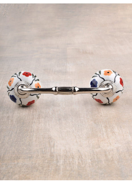 White Base Ceramic Pull With Multicolor Flowers