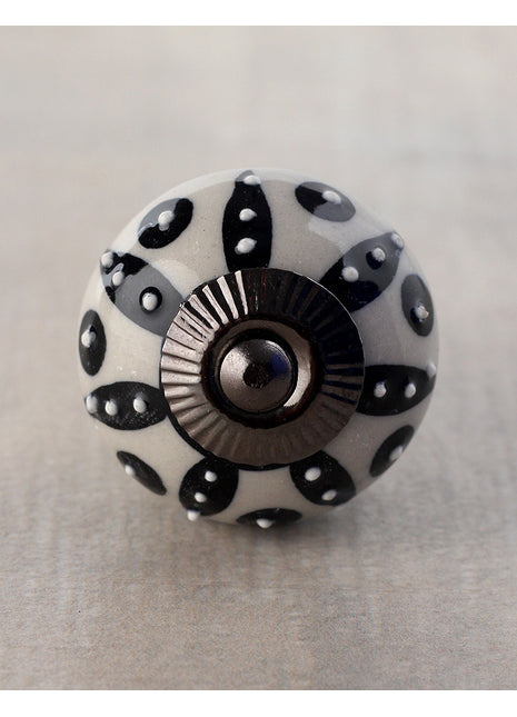Grey Ceramic Kitchen Cabinet Knob with Black Design