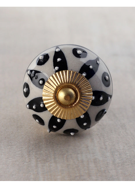 Grey Ceramic Kitchen Cabinet Knob with Black Design