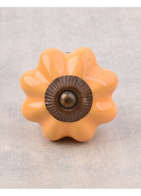 Flower Shaped Solid Mustard Ceramic Drawer Knob