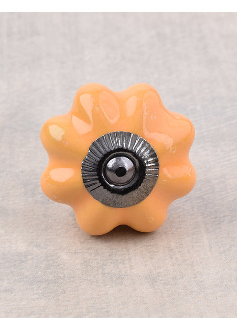 Flower Shaped Solid Mustard Ceramic Drawer Knob