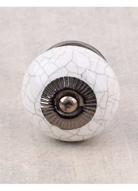 Cracked Round White Ceramic Cabinet Knob
