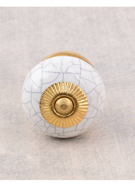 Cracked Round White Ceramic Cabinet Knob