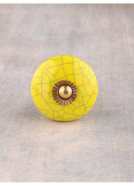 Yellow Cracked Round Ceramic Cabinet Knob