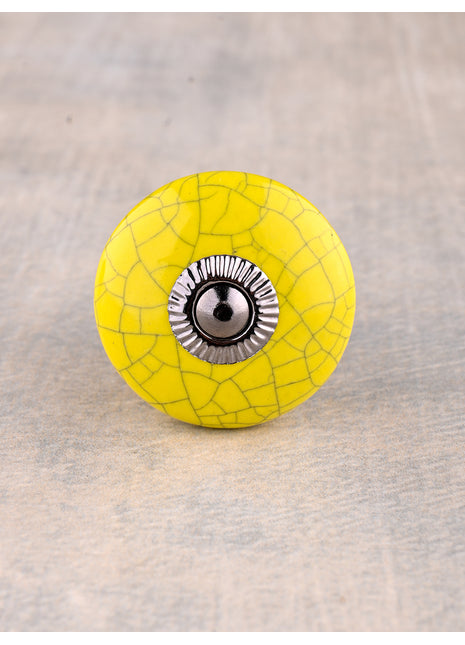 Yellow Cracked Round Ceramic Cabinet Knob