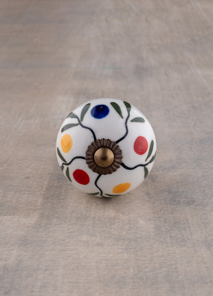 White Base Ceramic Knob With Multicolor Dots