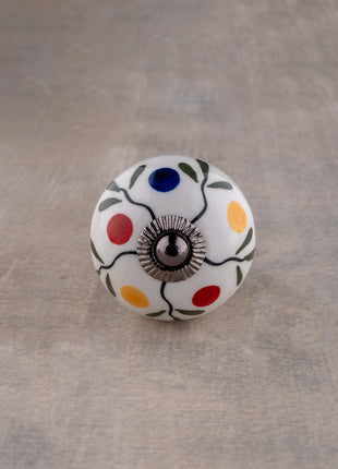 White Base Ceramic Knob With Multicolor Dots