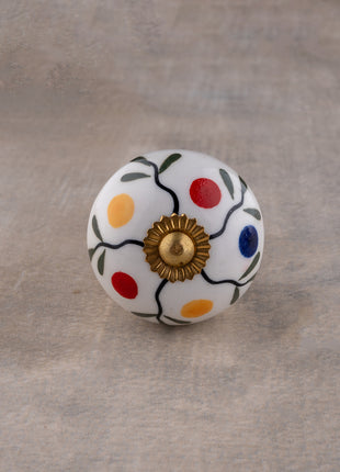 White Base Ceramic Knob With Multicolor Dots