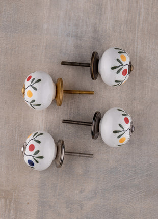 White Base Ceramic Knob With Multicolor Dots