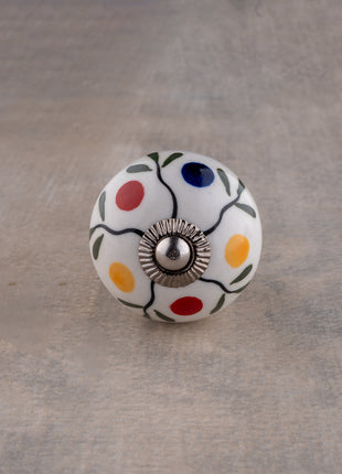 White Base Ceramic Knob With Multicolor Dots
