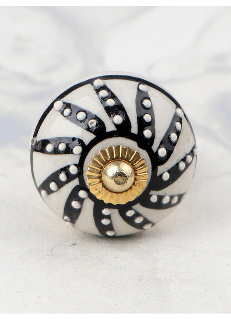 Handmade Cream Ceramic Kitchen Cabinet Knob with Black Design Gry knob