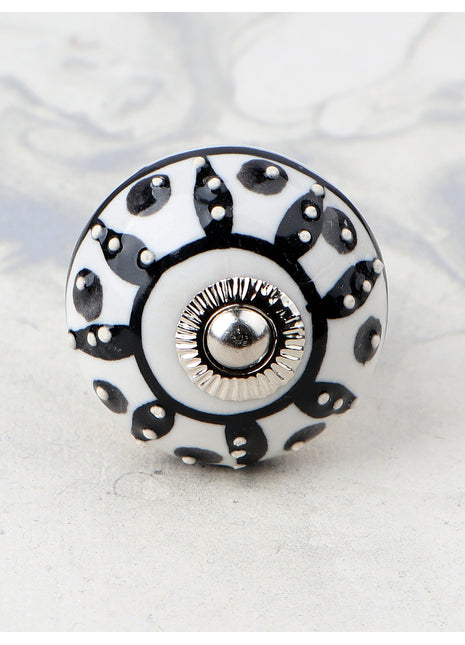 White Ceramic Kitchen Cabinet Knob with Black Design