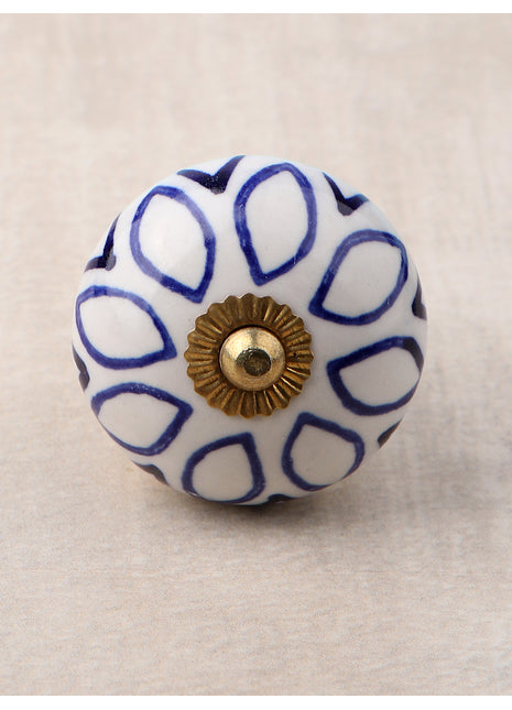 Elegant White Ceramic Door Knob With Blue Design