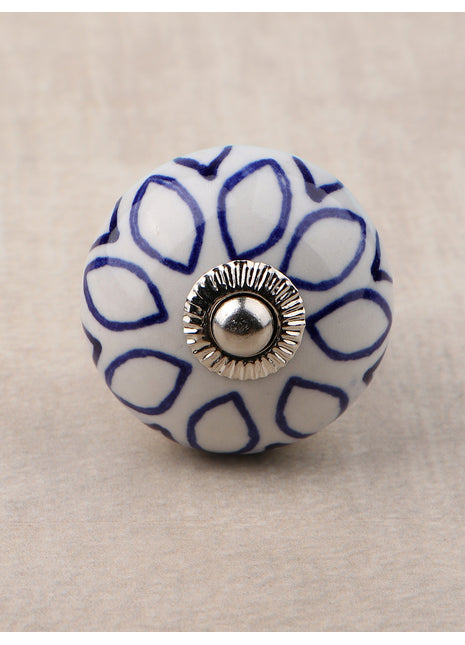 Elegant White Ceramic Door Knob With Blue Design