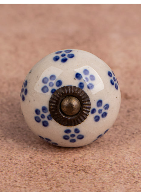 Unique White Royal Ceramic Cabinet Knob With Small Black Flowers