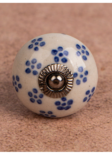 Unique White Royal Ceramic Cabinet Knob With Small Black Flowers