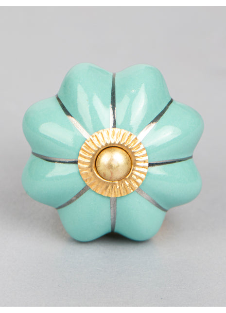 Turquoise Ceramic Flower Shaped Drawer Knob