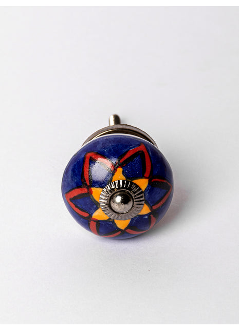 Elegant Blue Ceramic Cabinet Knob With Yellow Flowers