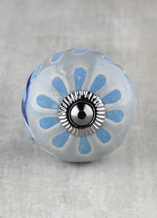 Powder Blue Round Ceramic Dresser Cabinet Knob With Turquoise Flower