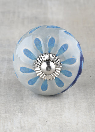 Powder Blue Round Ceramic Dresser Cabinet Knob With Turquoise Flower