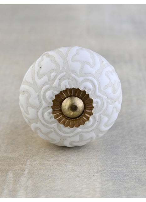 Antique White Ceramic Embossed Drawer Cabinet Knob