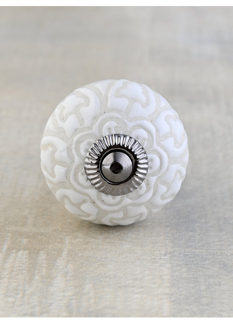 Antique White Ceramic Embossed Drawer Cabinet Knob