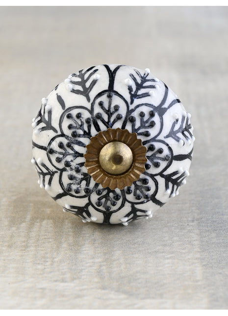 White Ceramic Kitchen Cabinet Knob With Black Print