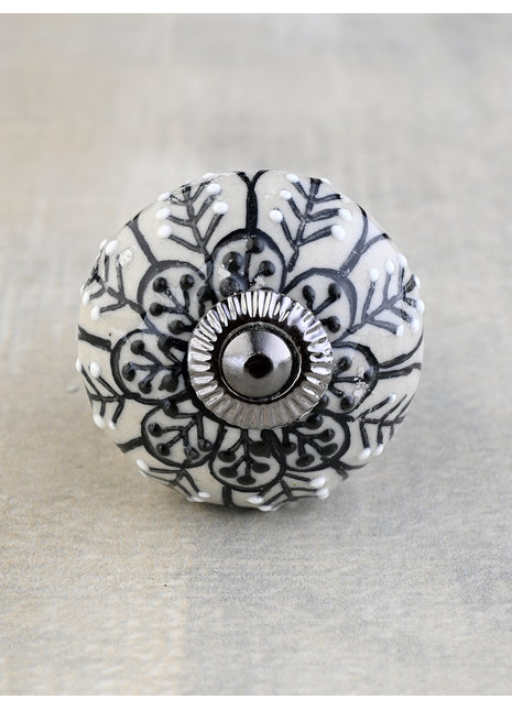 White Ceramic Kitchen Cabinet Knob With Black Print