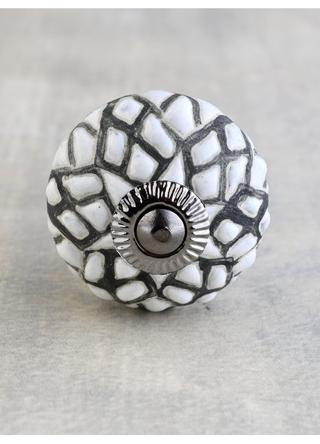 Buy Handmade White Ceramic Door Knob with Black Geometric Design | Knobco
