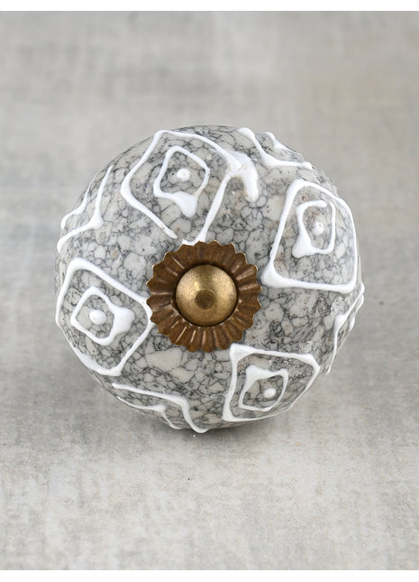 Designer Cracked Grey Ceramic White Embossed Door Knob