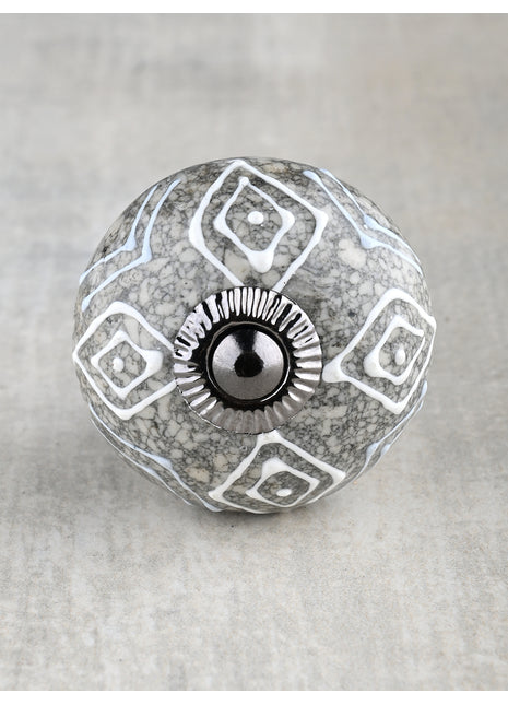 Designer Cracked Grey Ceramic White Embossed Door Knob