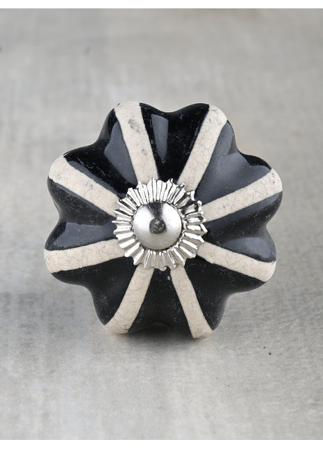 White Floral Dresser Cabinet Knob With Black Print