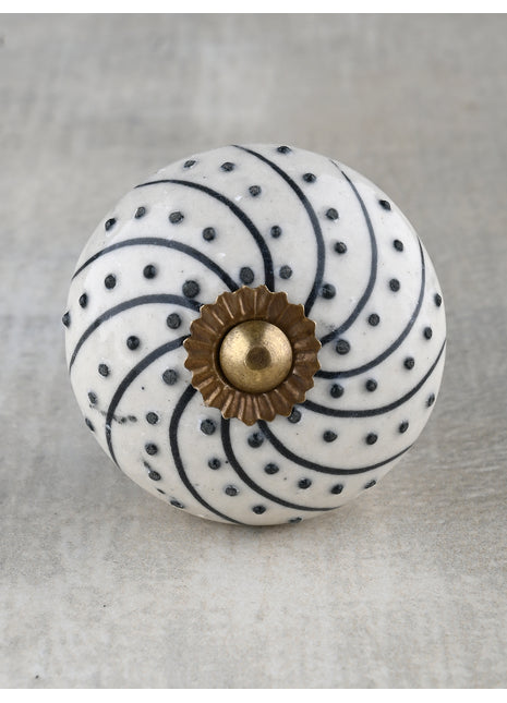 White Ceramic Kitchen Cabinet Knob With Black Design