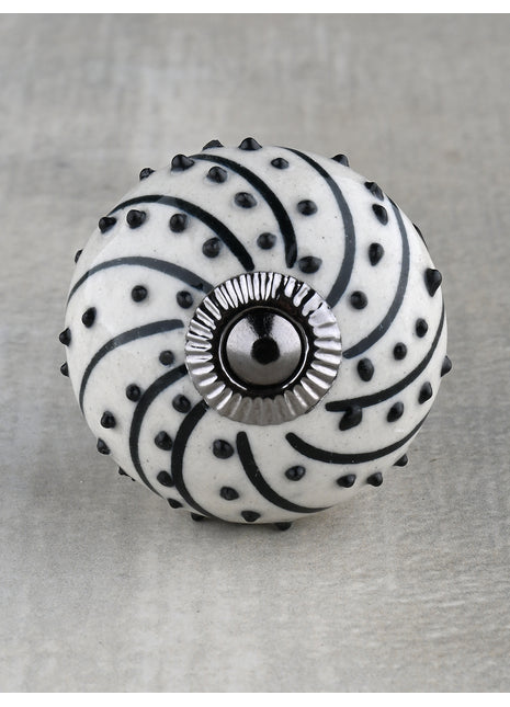 White Ceramic Kitchen Cabinet Knob With Black Design