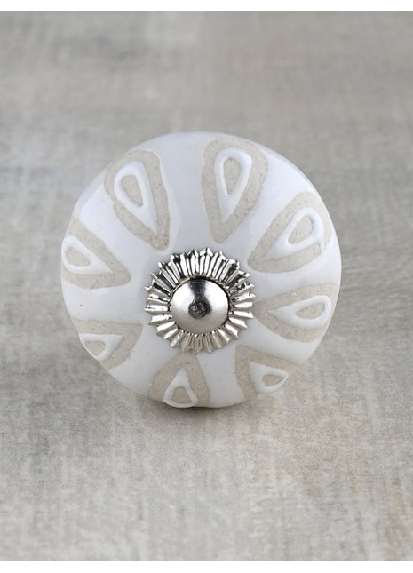 White Ceramic Designer Embossed Dresser Cabinet Knob