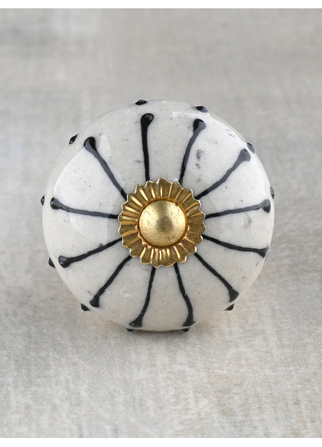 White Ceramic Drawer Cabinet Knob With Black Spiral Lines