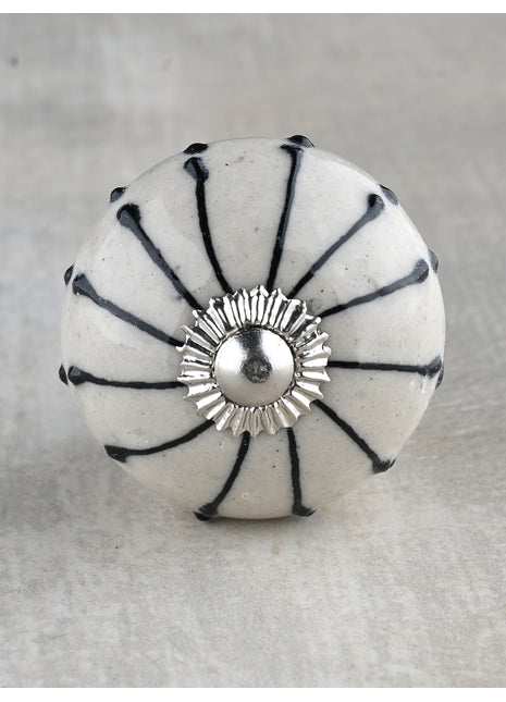 White Ceramic Drawer Cabinet Knob With Black Spiral Lines