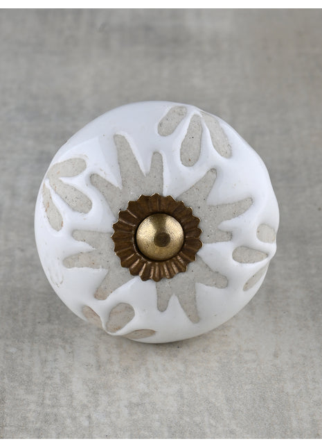 White Ceramic Embossed Floral Design Door Knob