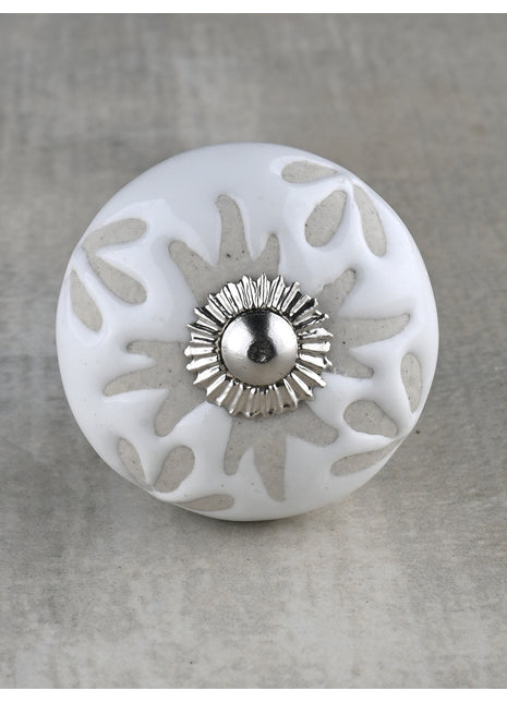 White Ceramic Embossed Floral Design Door Knob