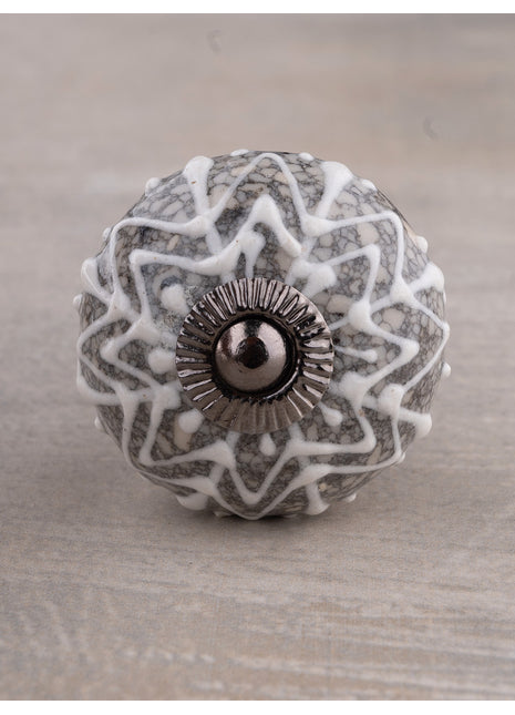 Embossed Handmade White Design on Light Gray Base Kitchen Cabinet Drawer Dresser Knob