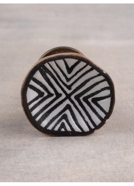 Handmade Black & White Geometric Design Ceramic Knob