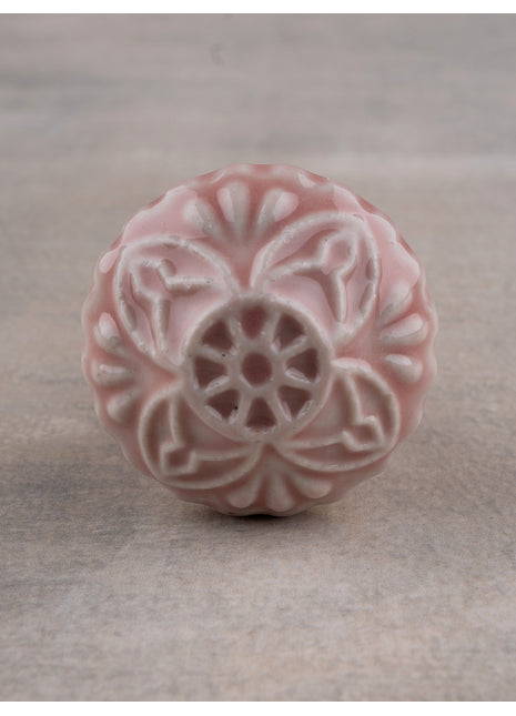 Handmade Pink  Embossed Floral Design Ceramic Knob